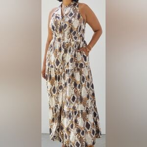 Anthropologie Brown and White Snake Print Dress